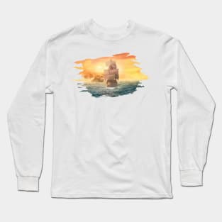 Artistic Ocean, Boat and Sunset Long Sleeve T-Shirt